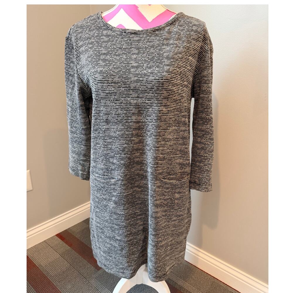 Adrienne Vittadini Marled Knit Shift Sweater Dress Gray Women's Size M Pockets
